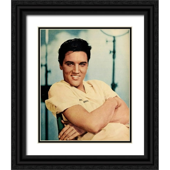 Vintage Hollywood Archive 12x14 Black Ornate Wood Framed with Double Matting Museum Art Print Titled - Elvis Presley, Modern Screen, 1958
