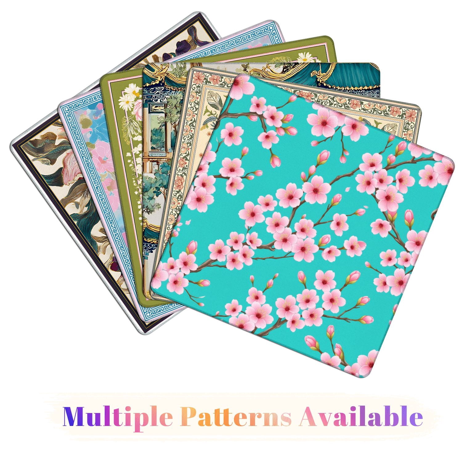 Mahjong Mat 31.5" x 31.5" Seamless Pink Cherry Blossoms Turquoise Non-Slip Noise Reduction American Mahjong Tiles Table Cover for Dominoes Poker Card Board Games Gift