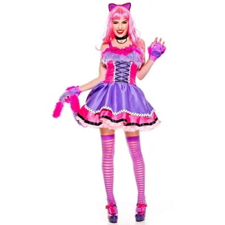 Music Legs 70716-ML 5-Piece Cheery Cheshire Cat Costume - Striped Mini Dress, Ears, Tail, Choker & Arm Warmers (Medium & Large)