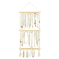 Necklace Holder, Hanging Jewelry Organizer with 30 Hooks Wall Mounted Jewelry Hanger with Tassel for Necklace Bracelet Earring Headband Bow Organizer
