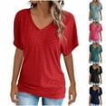 thumbnail image 2 of ShiShine Womens T Shirts V Neck Short Sleeve Casual Tops Loose Fit Basic Tees with Pleated Hem, 2 of 5