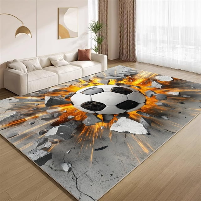 Sports Soccer Area Rugs, Ball Print Carpet, Washable Non Slip Low Pile Soft Rug for Bedroom Living Room Decor Mat 4ftx6ft
