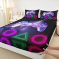 thumbnail image 3 of Manfei Cartoon Console Twin Sheet Sets,Modern Video Game Twin Fitted Sheet,Triangle Circle Pattern Flat Sheet For Boys Teens,Super Cozy Room Decor,3-Piece, 3 of 7