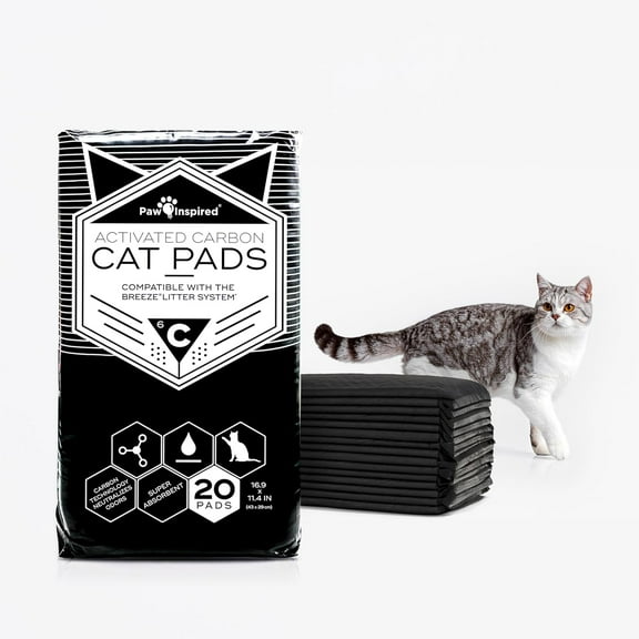 Paw Inspired Cat Pads, Generic Refills for Tidy Cats Breeze Litter Box System, Disposable Kitty Litter Liners for Easy Cleaning, Super Absorbent Pee Pads, 16.9 x 11.4 Inch (Carbon, 20 Count)