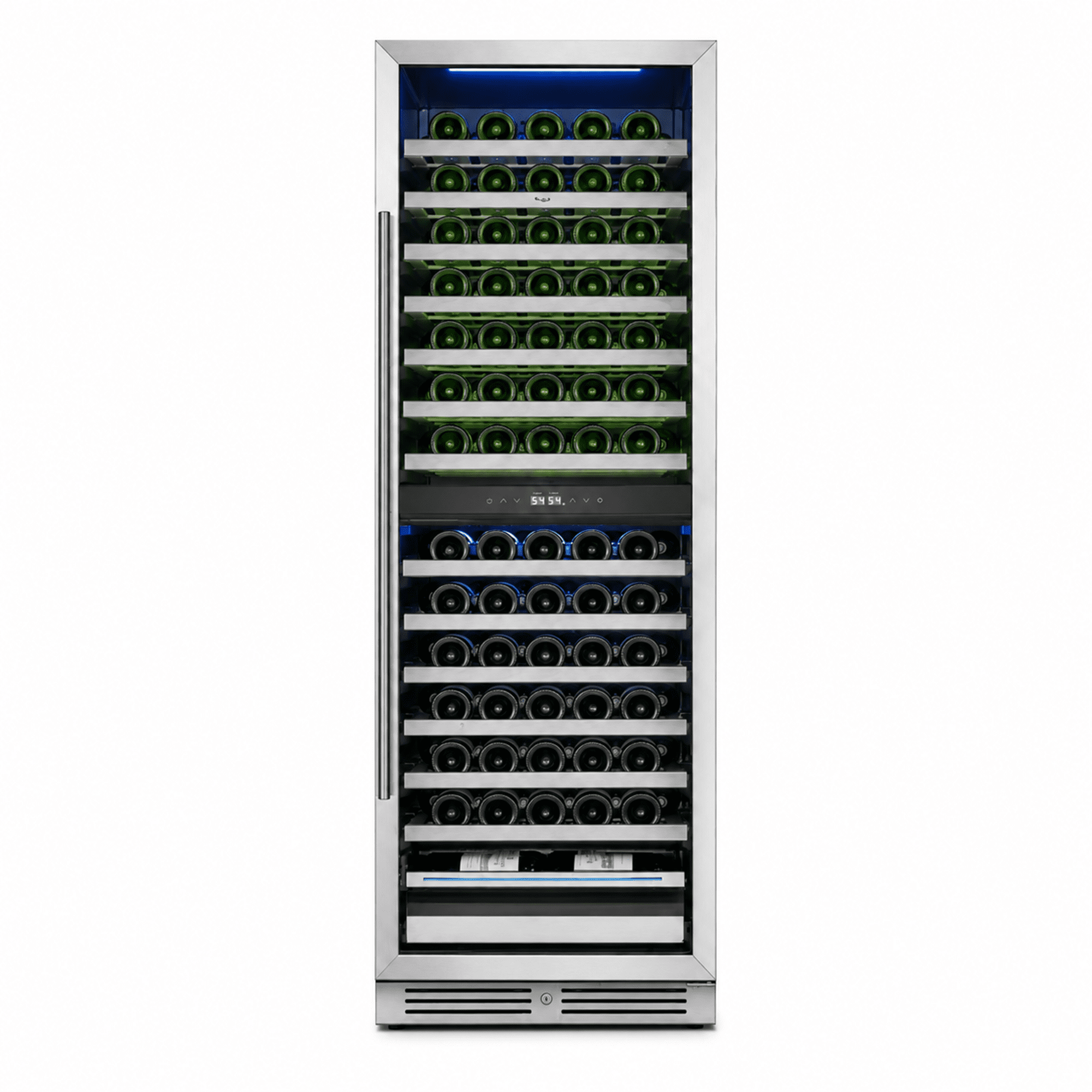 Yeego 24 Inch Dual Zone Wine Cooler, Large‑Capacity 154 Bottle Built‑in Wine Refrigerator, 304 Stainless Steel Glass Door with Lock, Temperature Memory, LED Light, Adjustable Shelves, 40°F‑65°F