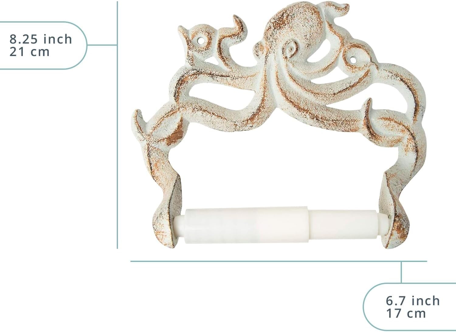 Comfify Cast Iron Octopus Toilet Paper Holder, Wall Mounted Bathroom Holder, Rust White