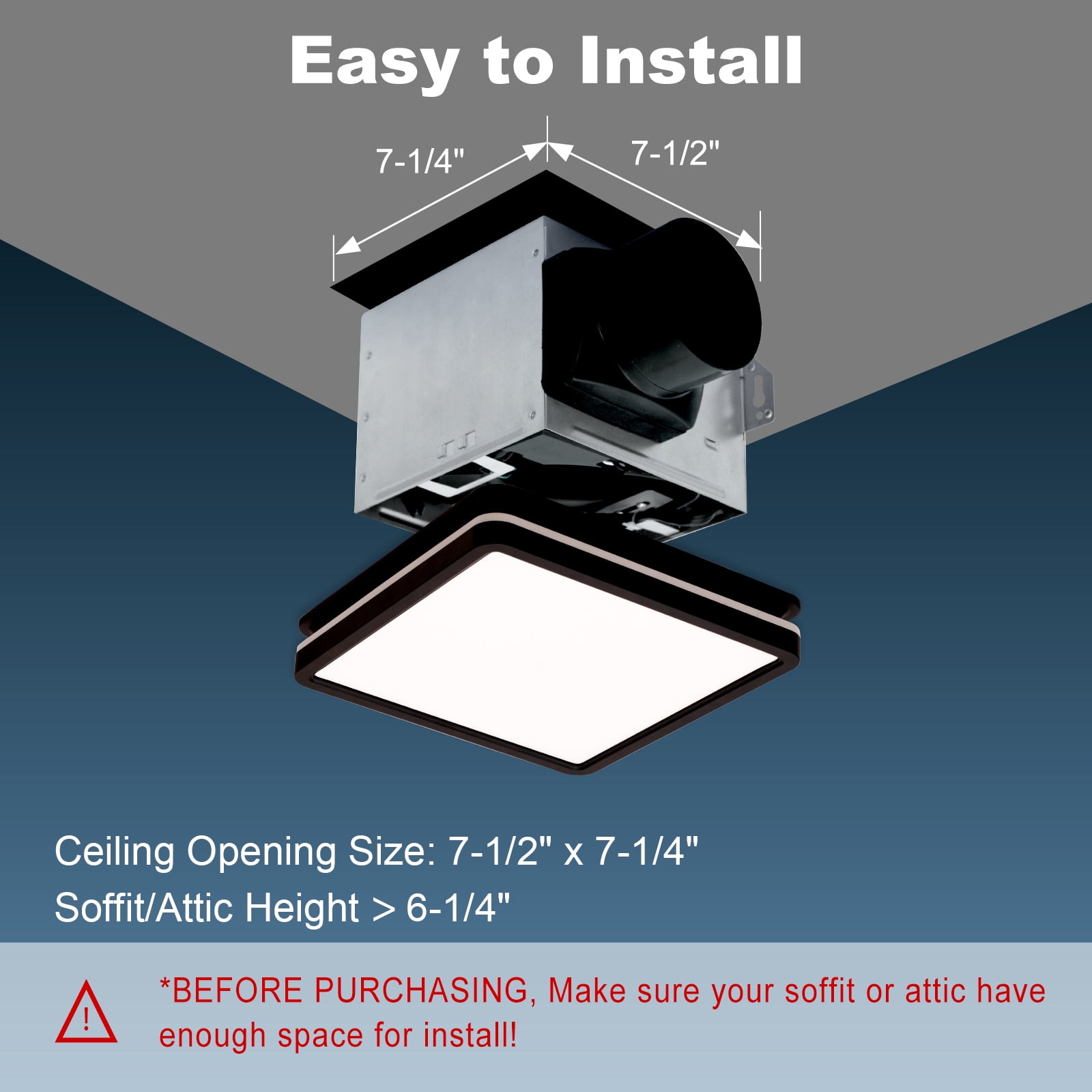 Akicon Bathroom Exhaust Fan with Light, 80CFM 2.0 Sones, 15W Dimmable 3CCT LED, 3.5W Nightlight, Square Ceiling Vent Fan for Home, Black