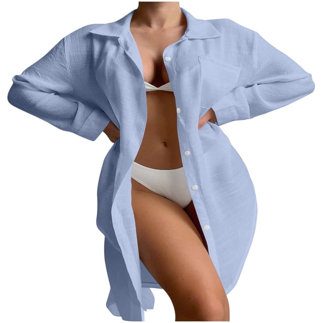 Camisas de Manga Larga Sólidas para Mujeres Moda de Manga Larga Blusas Sólidas Cuello en V Longitud Regular Poliéster Casual