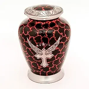 Celtic Cross Wings Engraved Aluminium Cremation Urn for Human Ashes Adult - Handcrafted Funeral Urn for Ashes - Large - BAG INCLUDED (7'' x 7'' x 10''- 200 lbs or 91 kg, Gold Fire)