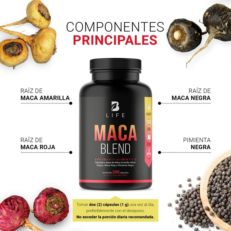 Complejo Maca Amarilla Negra Y Roja De 200 Cápsulas B Life B LIFE Cápsulas