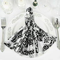 Balsa Circle 5 Pieces 20" Black White Damask Flocking Taffeta Napkins
