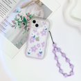 thumbnail image 3 of Funda transparente compatible con iPhone 14, diseño floral con cadena para niñas y mujeres, suave TPU a prueba de golpes, protectora para iPhone 14, diseño floral morado., 3 of 8