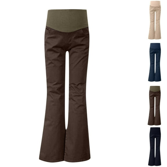 YHAJDS Maternity Women's Straight Leg Jeans High Waist Flare Pants Spring Summer Work Casual