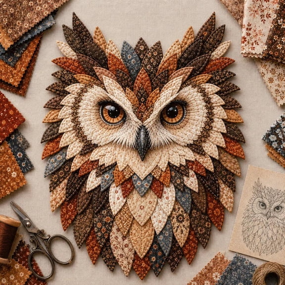 Layered Fabric Owl Wall Art DIY Kit, DIY Fabric Owl Wall Hanging Craft Kit, Creative Handmade Decor Project for Adult Craft Activities (Autumn Woodland Owl)
