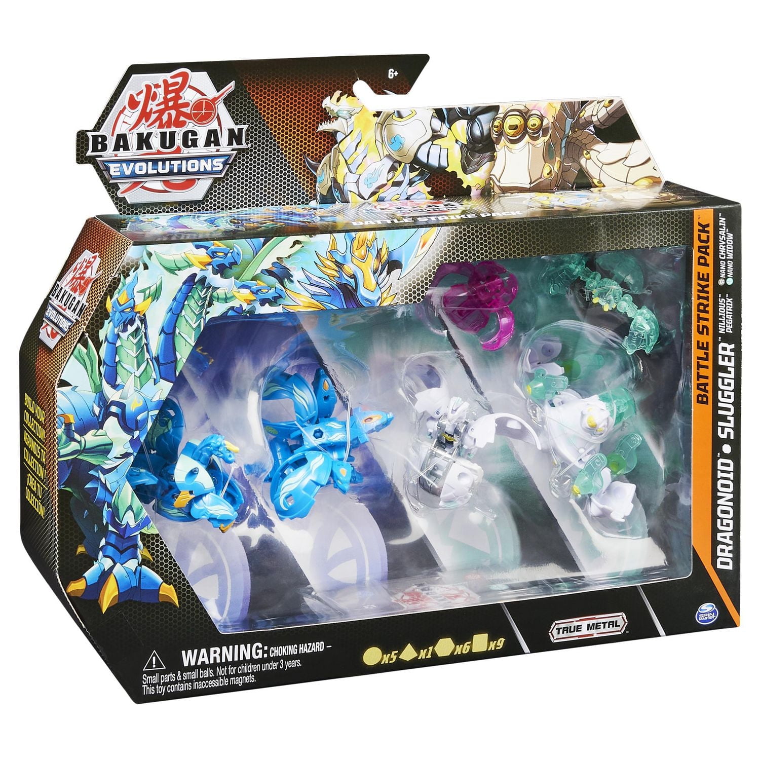 Bakugan Evolutions, Dragonoid and Sluggler Battle Strike Pack, Includes 6 Bakugan Action Figures, 9 Trading Cards and 8 BakuCores, Kids Toys for Boys, Ages 6 and Up