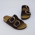 thumbnail image 3 of Cushionaire Cashew Slip On Genuine Suede Leather Womens Sandals - Braided Double-Strap Design with Adjustable Big Buckle | Sandals for Women, 3 of 19