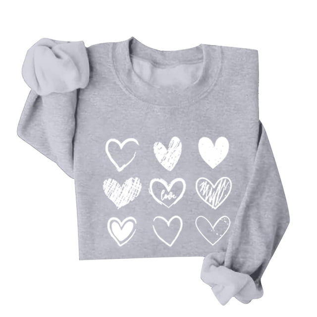 WEAIXIMIUNG Chandails en Molleton pour Femmes Sans Capuche Tendance Chandails en Molleton de la Saint-Valentin pour Femmes Pull Graphique Cœur Col Rond Manches Longues d'Hiver