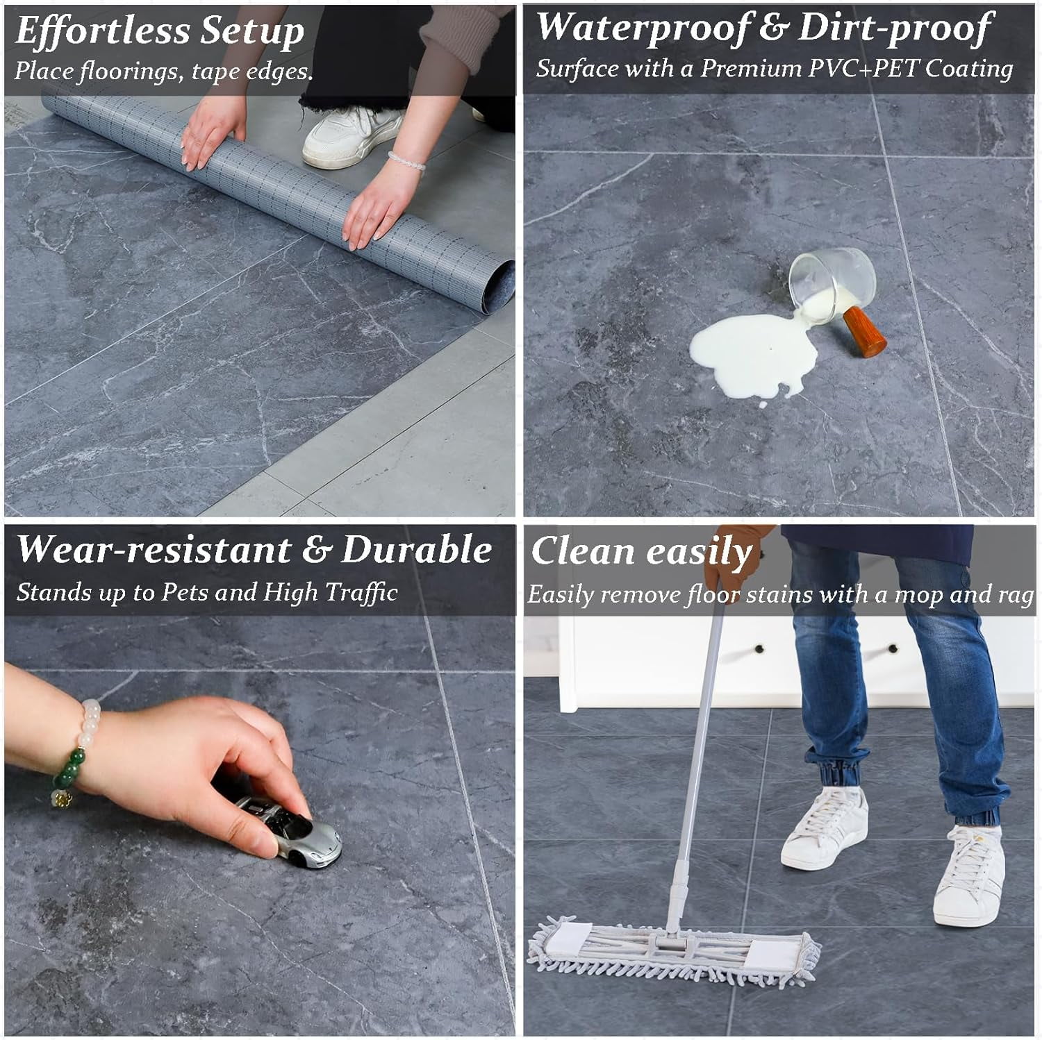 Oxdigi Vinyl Flooring Roll 39.3x118 inches, PVC Leather-Like Linoleum Floor Covering with Tape, Removable- No Adhesive Backing Gray Marble