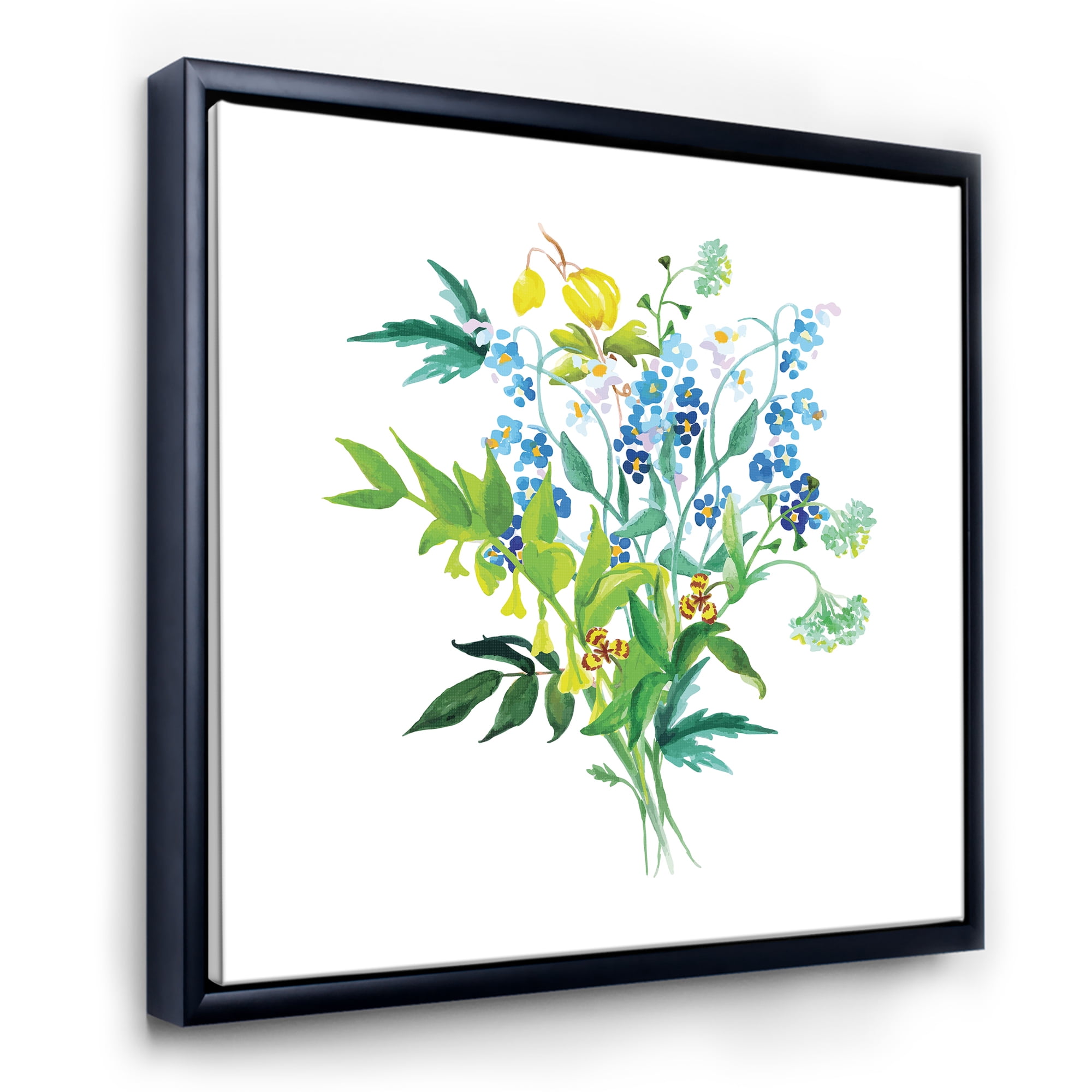 Designart 'Meadow Flowers Garland On White' Farmhouse Framed Canvas Wall Art Print
