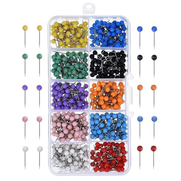 500 piezas de alfileres de empuje multicolores, tachuelas de mapa de cabeza redonda para mapas, calendario, pizarra, fabricación de telas (diez colores)