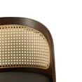 thumbnail image 3 of GDF Studio Indoor Wood Bar Stools with Black PU Upholstery, Curved Rattan Back, Dark Walnut Finish, Set of 2, 3 of 7