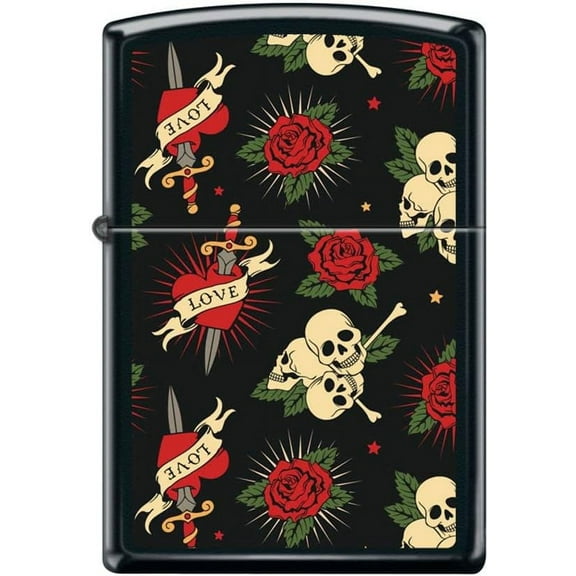 Zippo Lighter- Roses Hearts Skulls Love Black Matte Windproof Lighter #Z5037