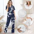 thumbnail image 4 of Yuyamidu Pajama Set for Women 2 Piece Sleepwear Blue Pjs Set Flower Printing Notch Collar Short Sleeve Lounge Sets with Long Pants, 4 of 7