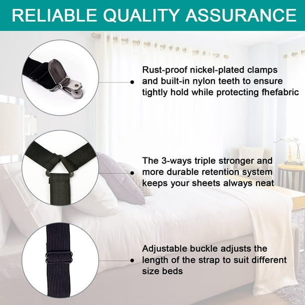 Bed Sheet Straps 2 Pcs, Sheet Holder Straps for Corners, Adjustable Bedsheet  Clips Elastic Crisscross Sheet Fasteners Heavy Duty Fitted Sheet Grippers  for Bedding Sheet, Sofa etc. 