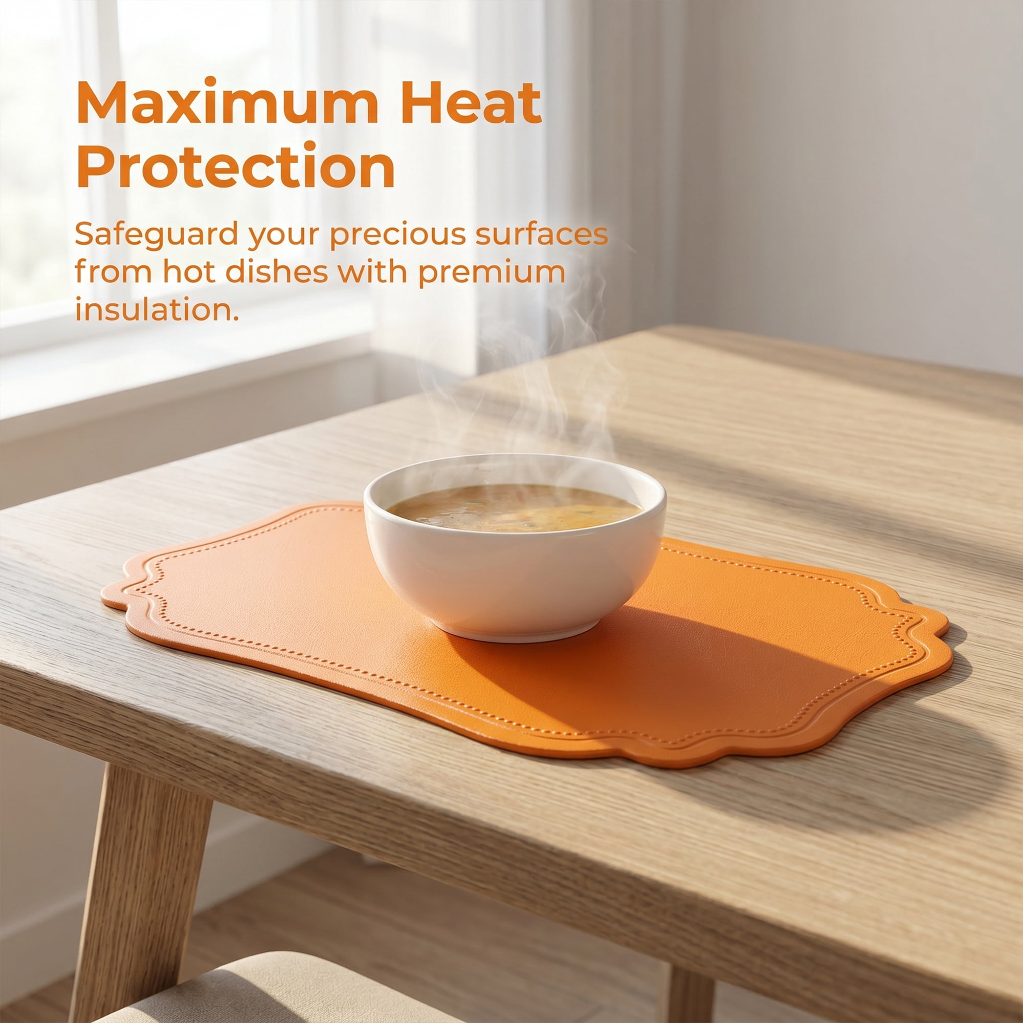 Unique Bargains Set of 6 Solid Placemats Leather Placemats for Kitchen Dining Orange