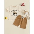 thumbnail image 4 of Toddler Kids Boy Shorts Clothing Set 0 6 12 18 24 Months 2T 3T 4T Letter Tractor Print Short Sleeve Round Neck T-Shirt with Solid Shorts 2Pcs Outfit, 4 of 10