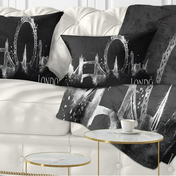 Designart London Dark Silhouette - Cityscape Painting Throw Pillow - 12x20