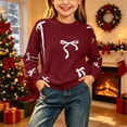 thumbnail image 4 of Lutiedan Christmas Bow Sweater for Girls Cute Crew Neck Knit Sweater Kids Long Sleeve Holiday Pullover Size 5-16,Wine, 4 of 8
