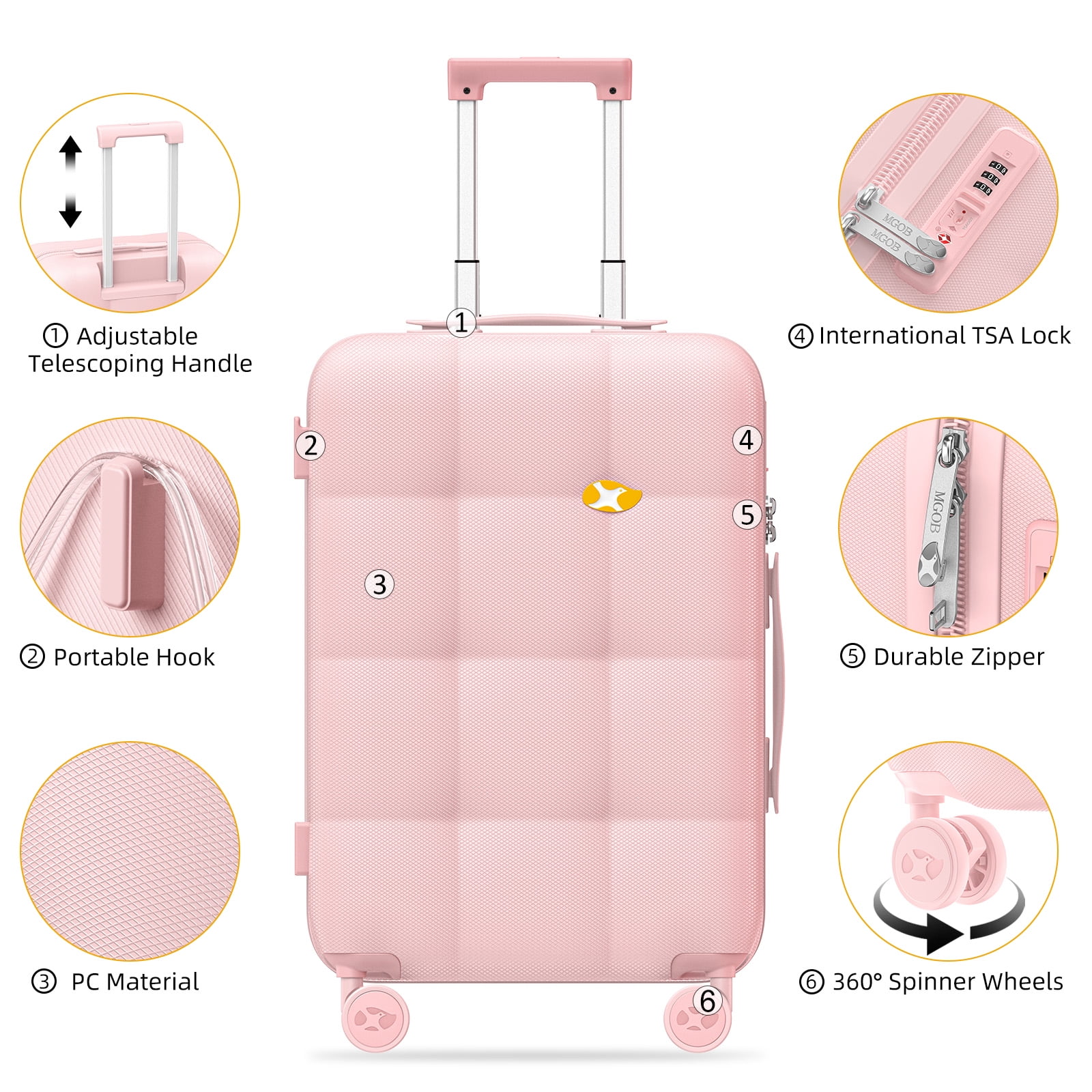 MGB 24" Medium Checked Luggage - PC Durable Hardshell Suitcase with Dual 360° Spinner Wheels & TSA Lock | Airline-Approved, Lightweight Design for Outdoor Travel