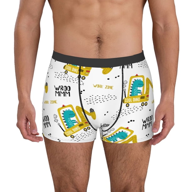 Balery Dinosaur on Excavator Calzoncillos bóxer para hombre, ropa interior de algodón suave y transpirable con cinturilla de nailon-Medium