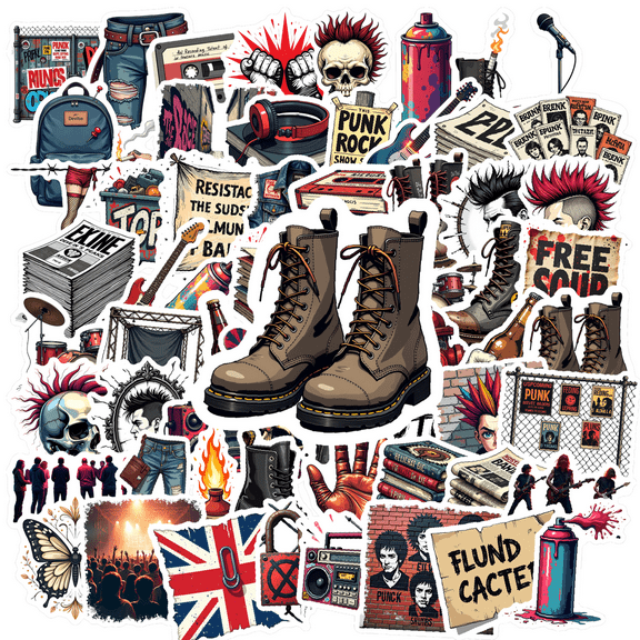 Retro Punk Rock Stickers, Waterproof Punk Rock Sticker for Water Bottle Laptop Phone Cases Planner Skateboard Luggage Helmet Party Favor Decor, Ideal for Adults Teens Teacher Rewards