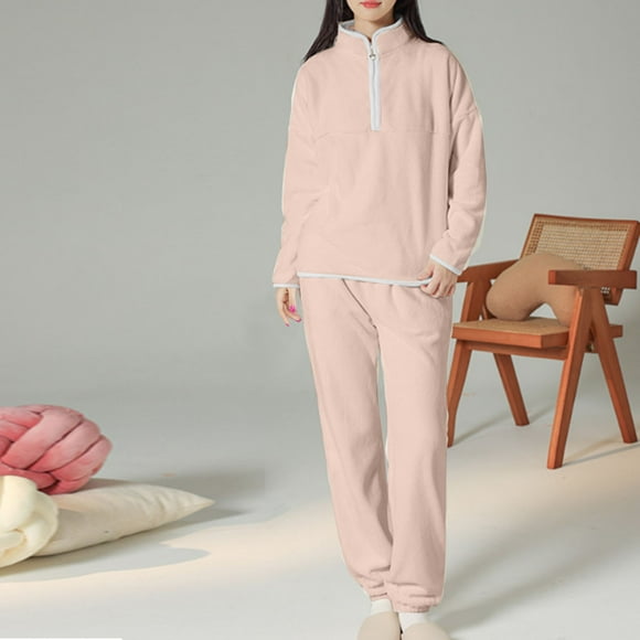 Mefallenssiah Nightgown Women'S Fall and Winter Standing Collar Thickened Pajama Set Suit Home Clothing Long Sleeve Trousers Pajama