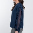 thumbnail image 3 of Elsie & Zoey Beckett Deep Blue Ruffle Long Sleeve Crew Neck Blouse for Women, 3 of 8