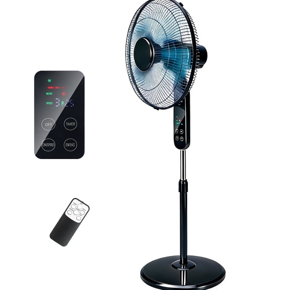 Aottop 16" Pedestal Standing Fan LED Display Thermometer Remote Control 3 Speeds 3 Wind Modes 8H Timer for Home Office