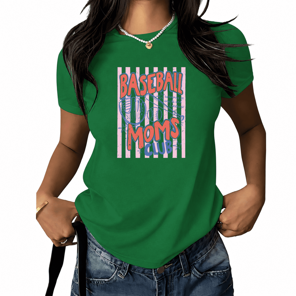 UNISHE Women's Retro Striped Baseball Mom Graphic T-Shirt Funny Team Poster Tee Summer White Top