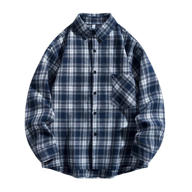 Blusa y camisa de manga larga con cuello vuelto, camisa informal a cuadros para hombre, blusa holgada juvenil de manga larga con cuello vuelto, blusa de poliéster para hombre