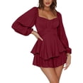 thumbnail image 4 of LYANER Women's Jumpsuit Lantern Long Sleeve Ruffle Layer Tie Mini Short Romper, 4 of 6
