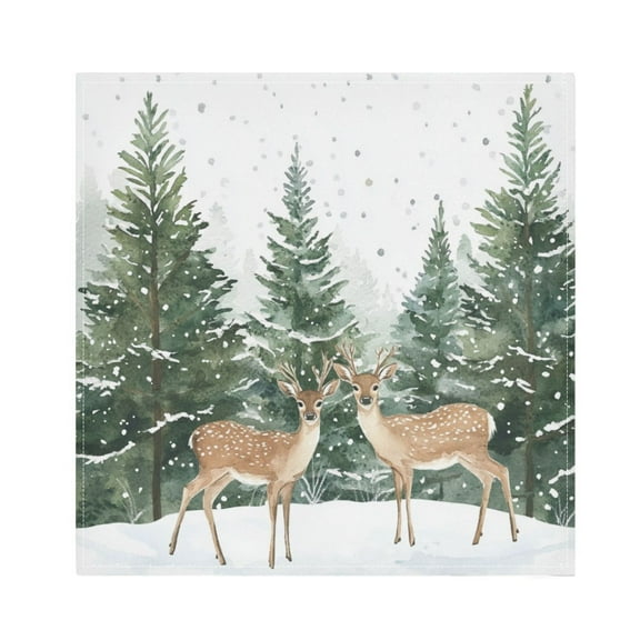 Qxltty Two Deer Are in The Snow Napkins 20×20in Perfect for Parties Dinners Weddings Cocktail Housewarming Cloth Napkins Set of 6