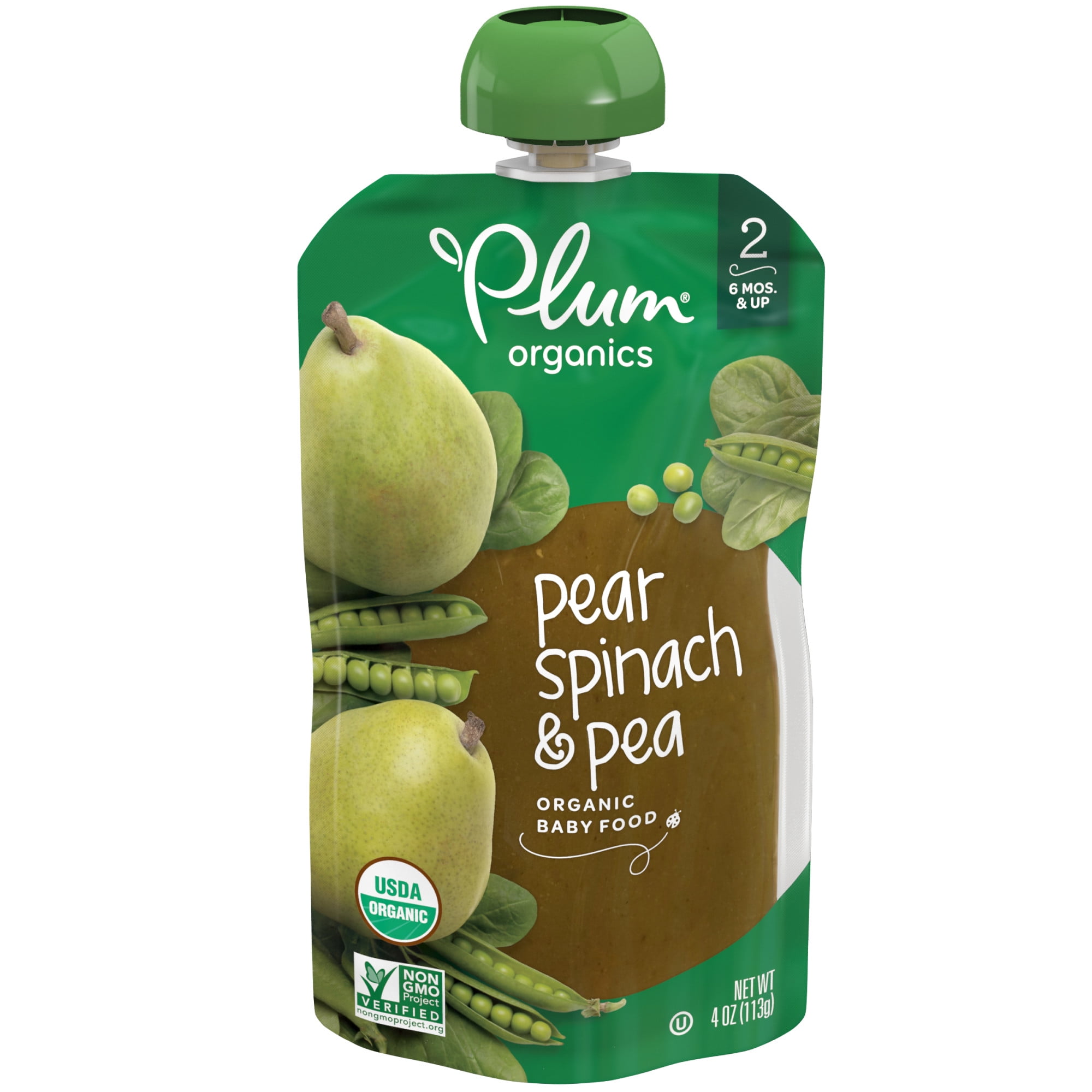Plum Organics Stage 2 Organic Baby Food Pouch: Pear, Spinach, Pea - 4 oz