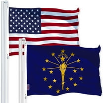 G128 Combo Pack: USA American Flag 3x5 Ft 150D Printed Stars & Indiana Flag 3x5 Ft 150D Printed