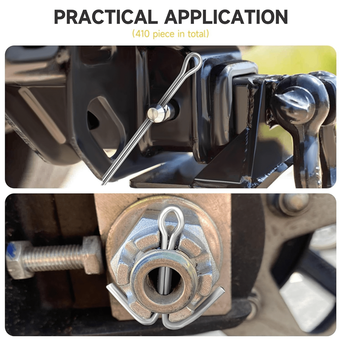 410Pcs Cotter Pin Assortment Kit, Metal Cotter Pins, Hardware Pins Cotter Pin Set for Trucks, Hitch Pin Lock System