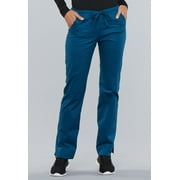 Workwear Core Stretch Women Medical Scrubs Pant Mid Rise Straight Leg Drawstring 4203P, M Petite, Caribbean Blue