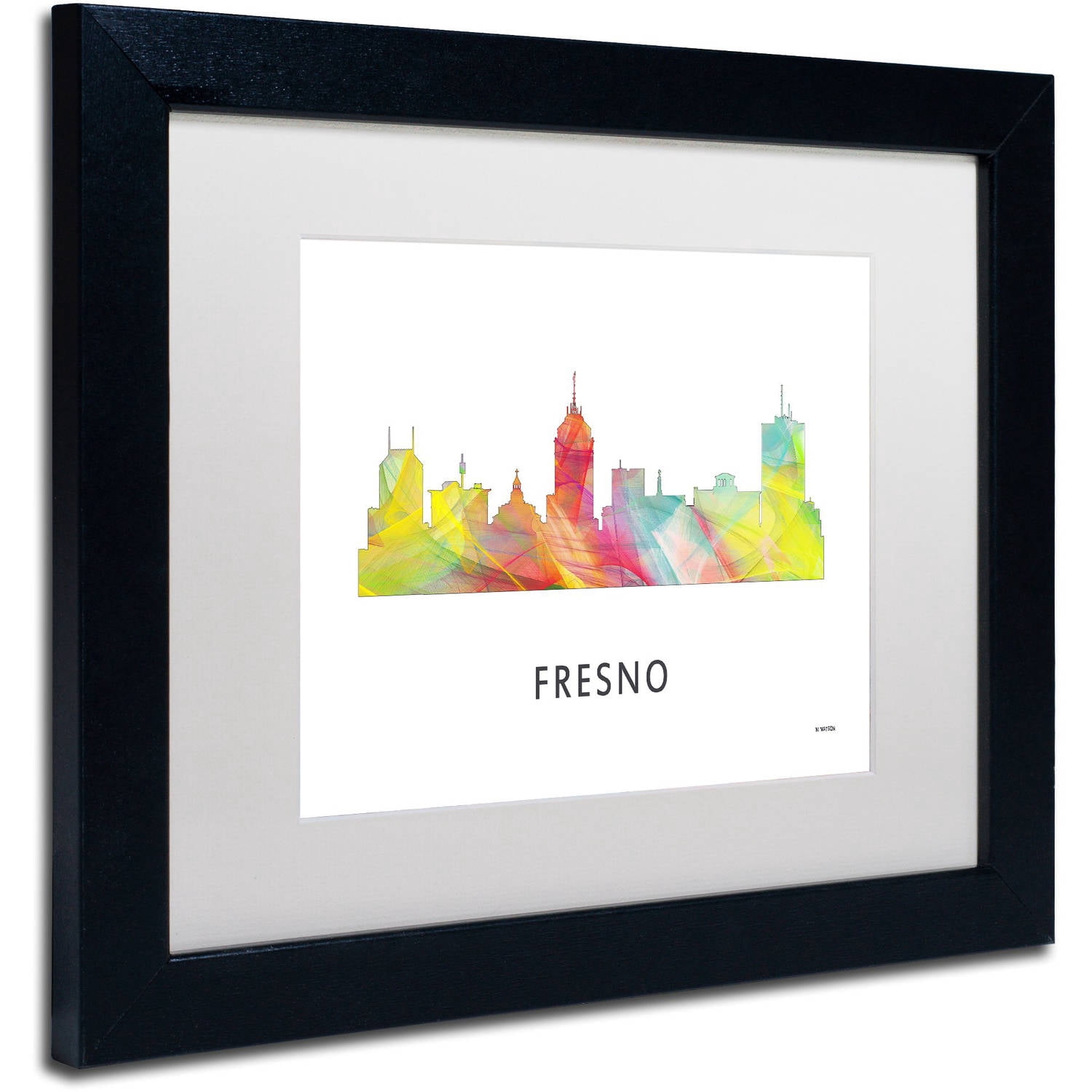 Trademark Fine Art 'Fresno California Skyline WB-1' Canvas Art by Marlene Watson, White Matte, Black Frame