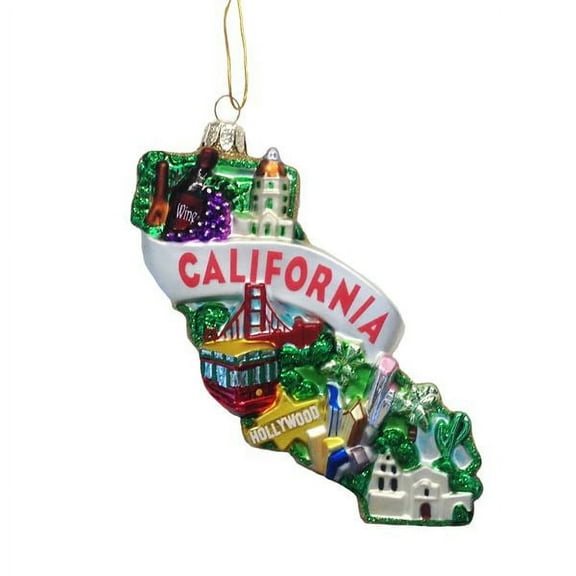 Kurt Adler 5-Inch Glass California Christmas Ornament – State-Themed Holiday Decoration