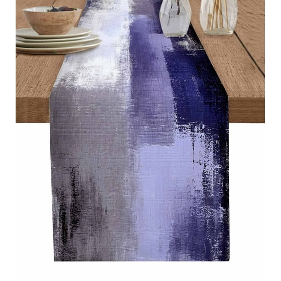 Purple Gray Table Runner 72 Inches, Modern Oil Painted Art Abstract Geometric Bed Runner Dresser Scarves Tabletop for Indoor Outdoor Parties/Ceremony/Banquet, 16" x 72"