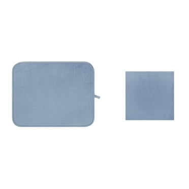 Mainstays Blue Polyester Dish Dry Mat & Blue Cotton Dishcloth 2 Piece Set